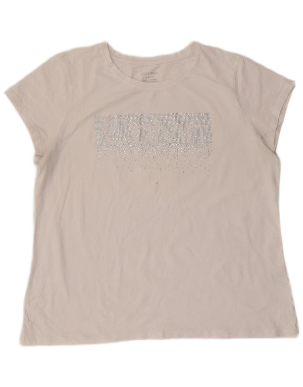 Maglietta grafica da donna Calvin Klein Top UK 18 XL cotone bianco