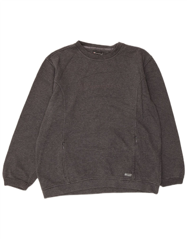 Felpa con grafica da donna CHAMPION Maglione UK 16 Grande cotone grigio