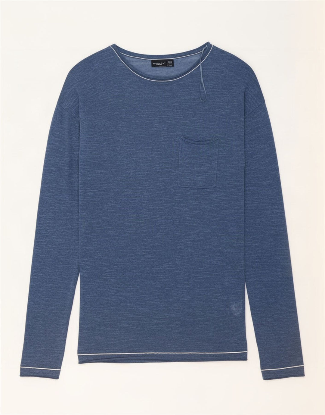 Top Zara da uomo a maniche lunghe grande in cotone blu navy