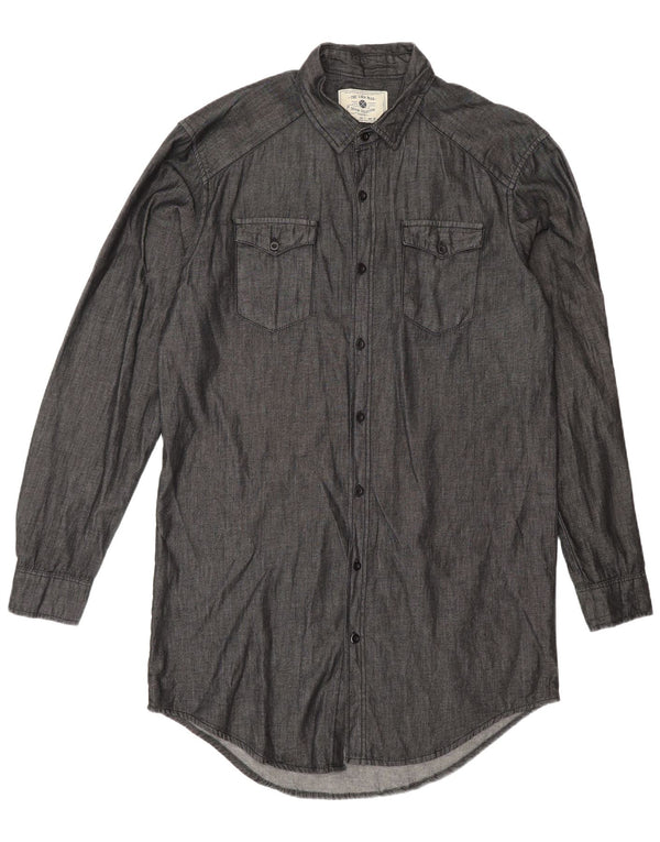 Camicia lunga Zara da uomo grande in cotone grigio