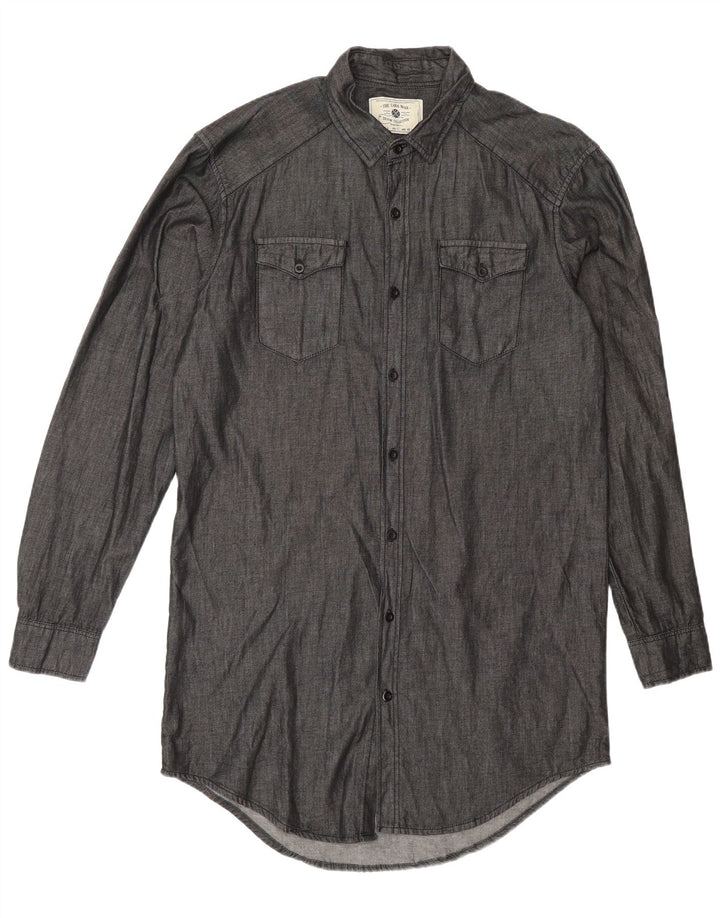 Camicia lunga Zara da uomo grande in cotone grigio