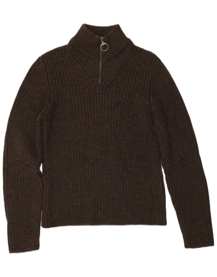 PRADA Maglione da donna con collo con zip IT 48 XL Lana vergine marrone