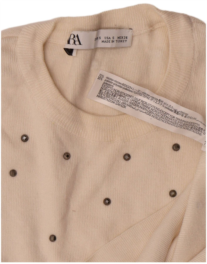 Top Zara da donna a maniche lunghe UK 10 Small in viscosa screziata bianco sporco