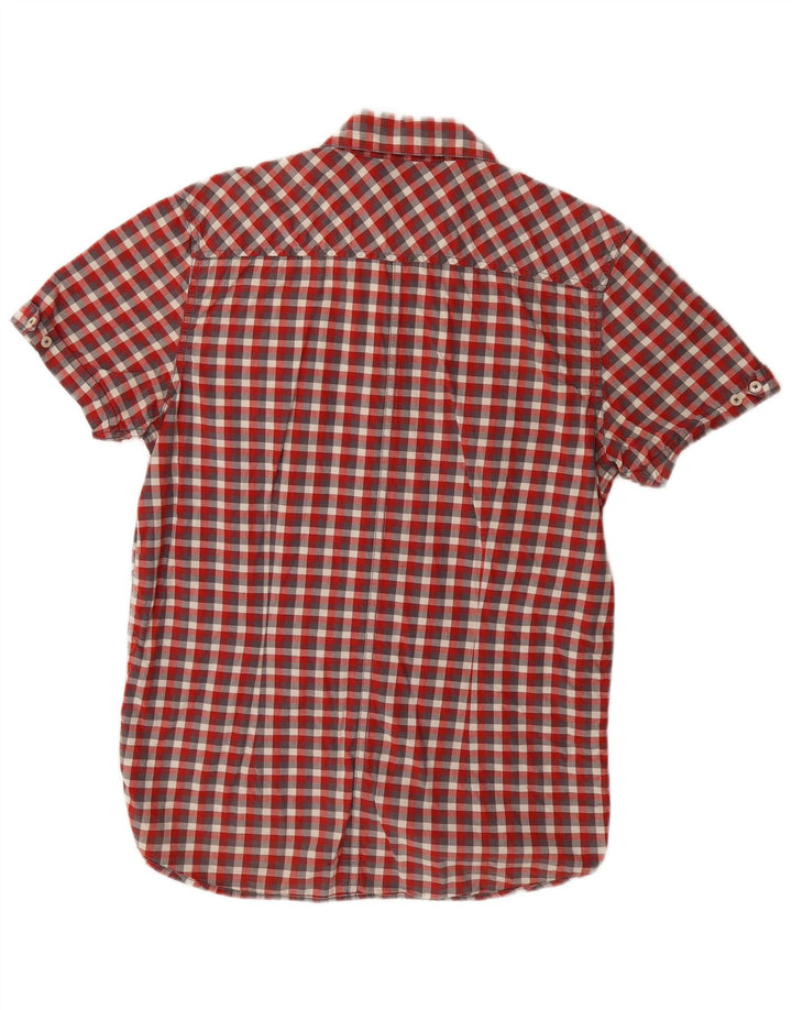 LEE Mens Short Sleeve Shirt Large Burgundy Check Cotton