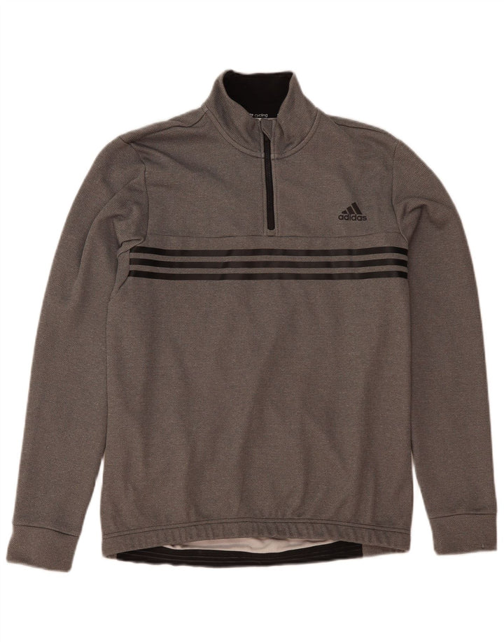 Felpa Adidas da uomo con zip e collo, grande, in poliestere grigio