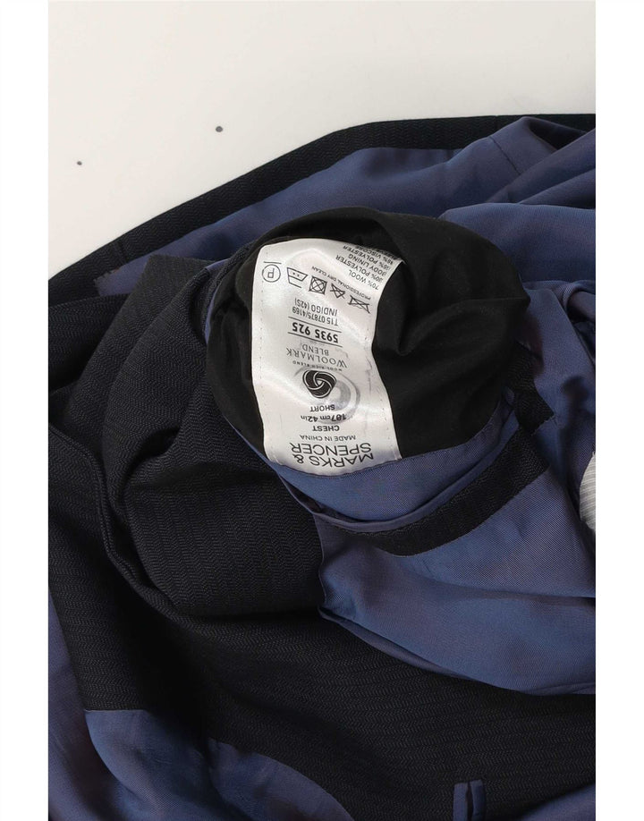 Giacca blazer a 2 bottoni da uomo Marks & Spencer UK 42 Large in lana blu navy