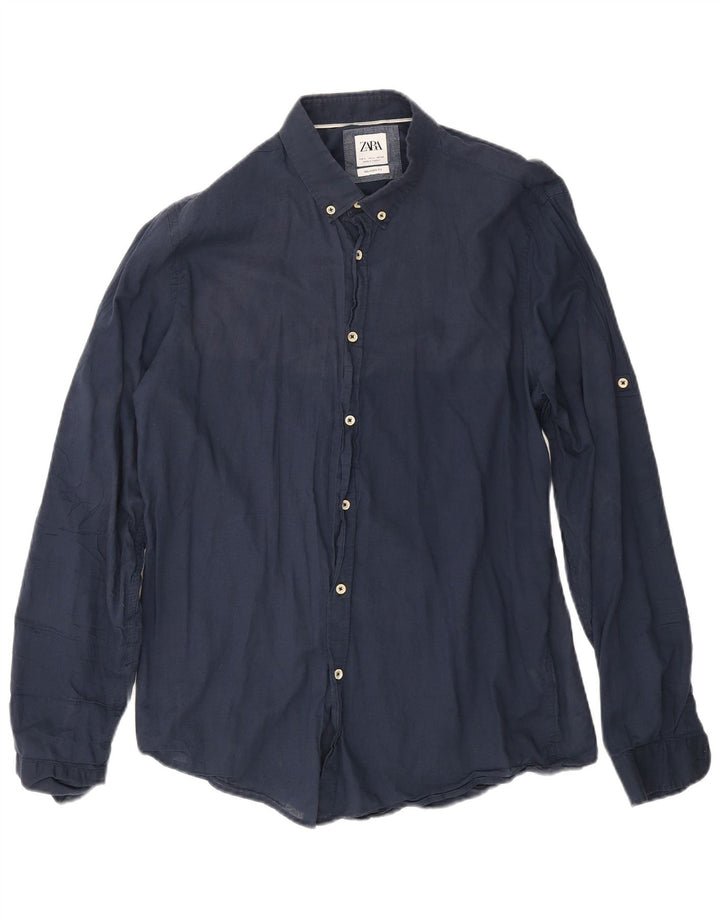 Camicia Zara da uomo dalla vestibilità rilassata grande L70 blu navy