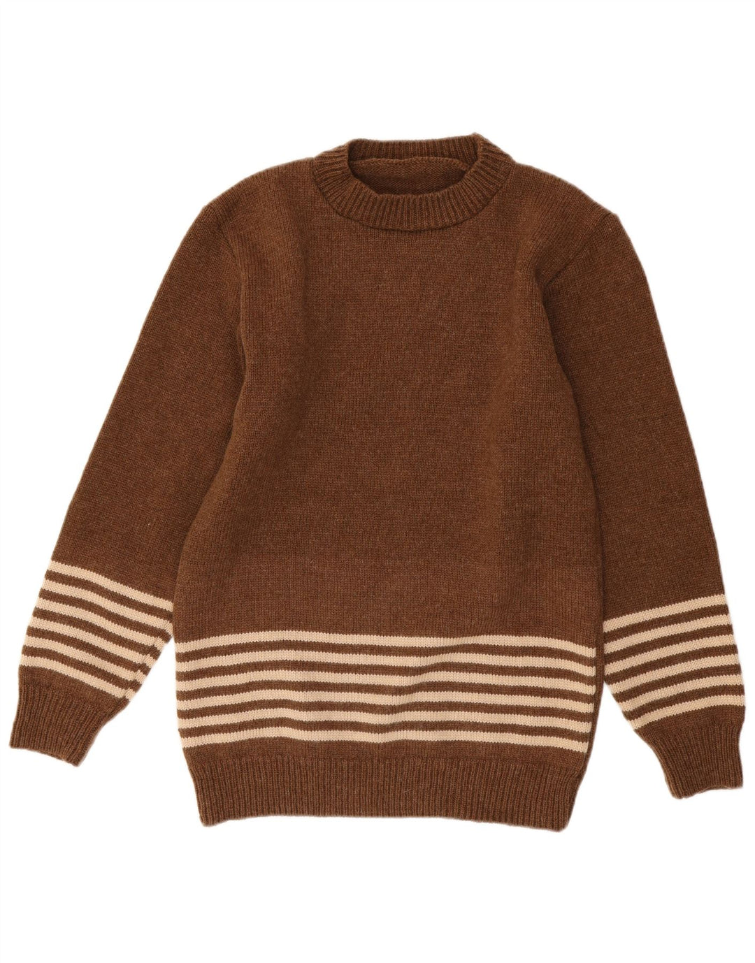 Maglione vintage da uomo girocollo a righe marrone medio