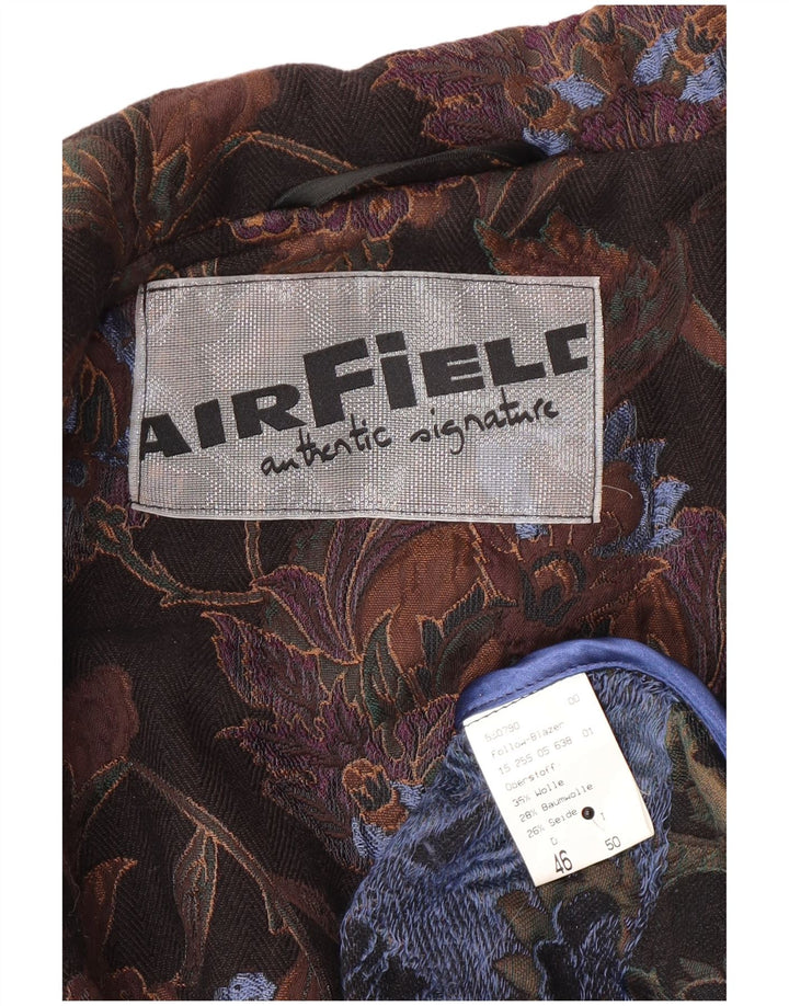 Giacca blazer vintage da donna a 3 bottoni IT 50 XL in lana floreale nera