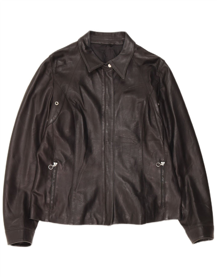 Giacca in pelle da donna vintage UK 14 in pelle nera media
