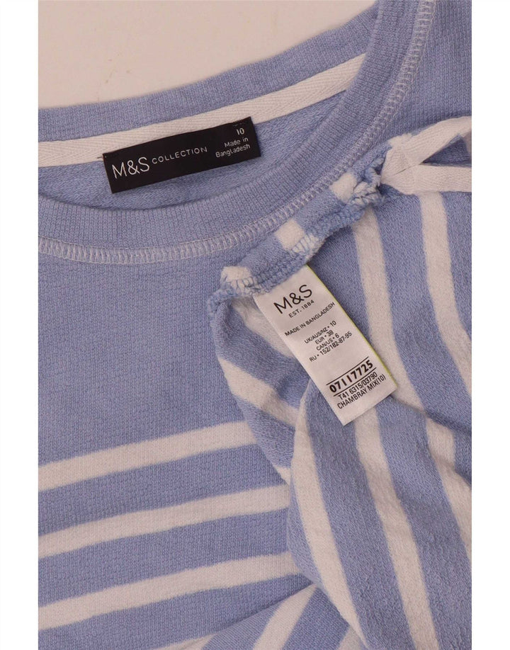 Marks & Spencer Womens Top Long Sleeve UK 10 Small Blue Striped Cotton