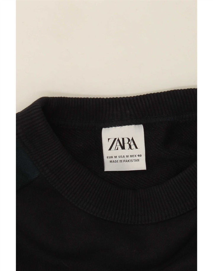 Zara Uomo Felpa Maglione Medio Nero Colorblock