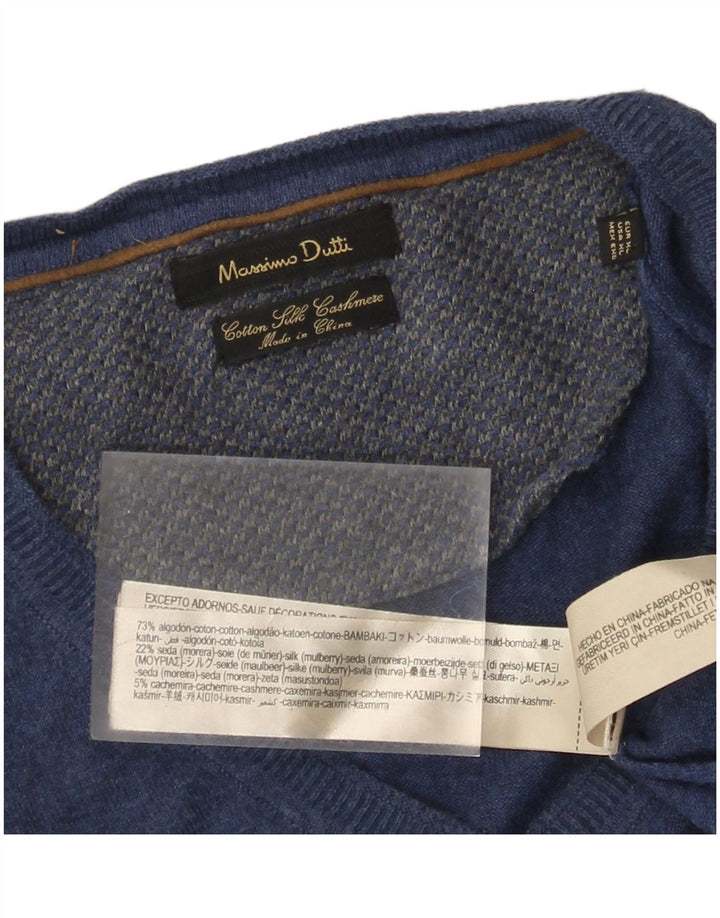 Massimo Dutti Maglione da uomo con scollo a V XL in cotone blu navy