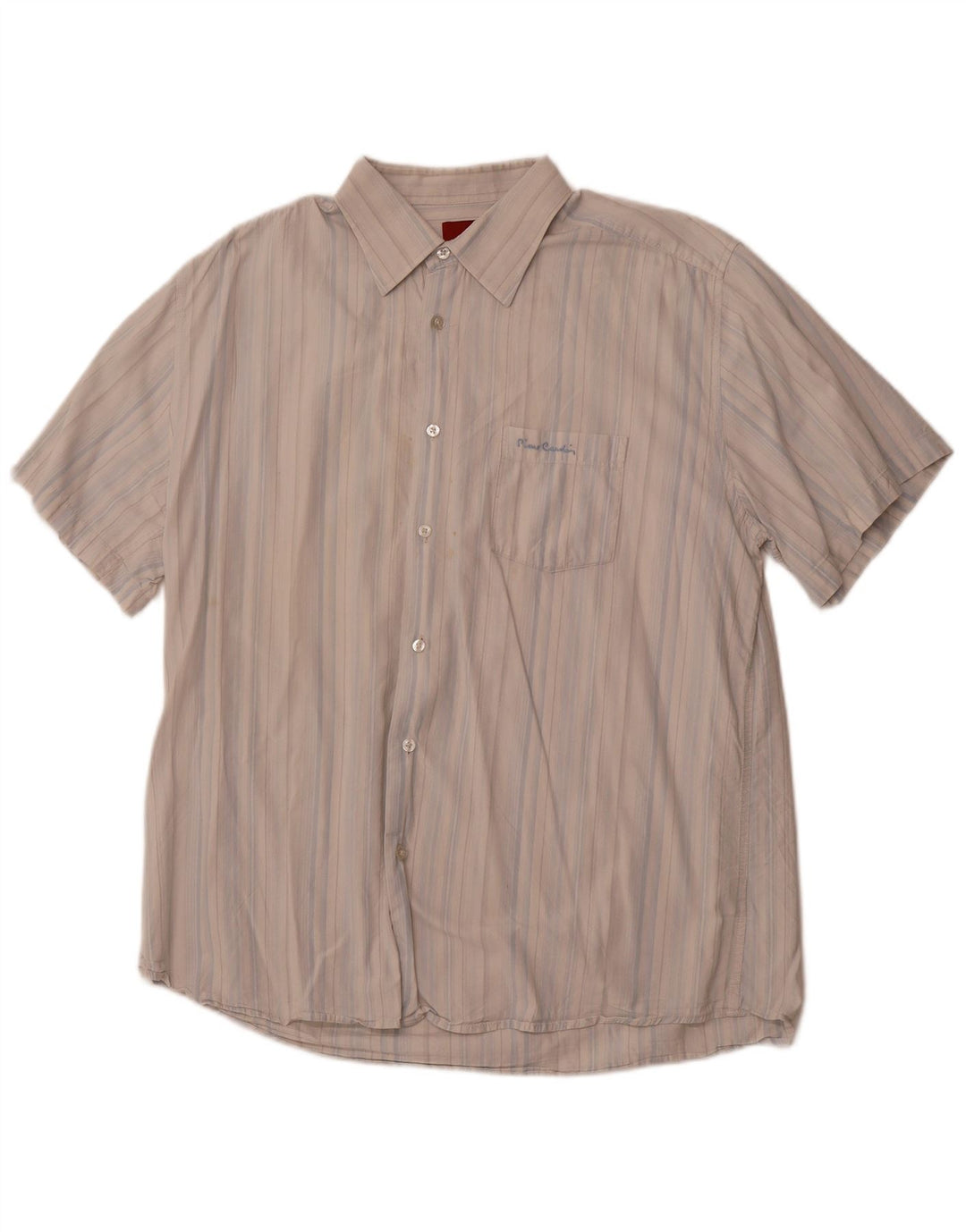 PIERRE CARDIN Camicia a maniche corte da uomo 2XL Cotone a righe blu