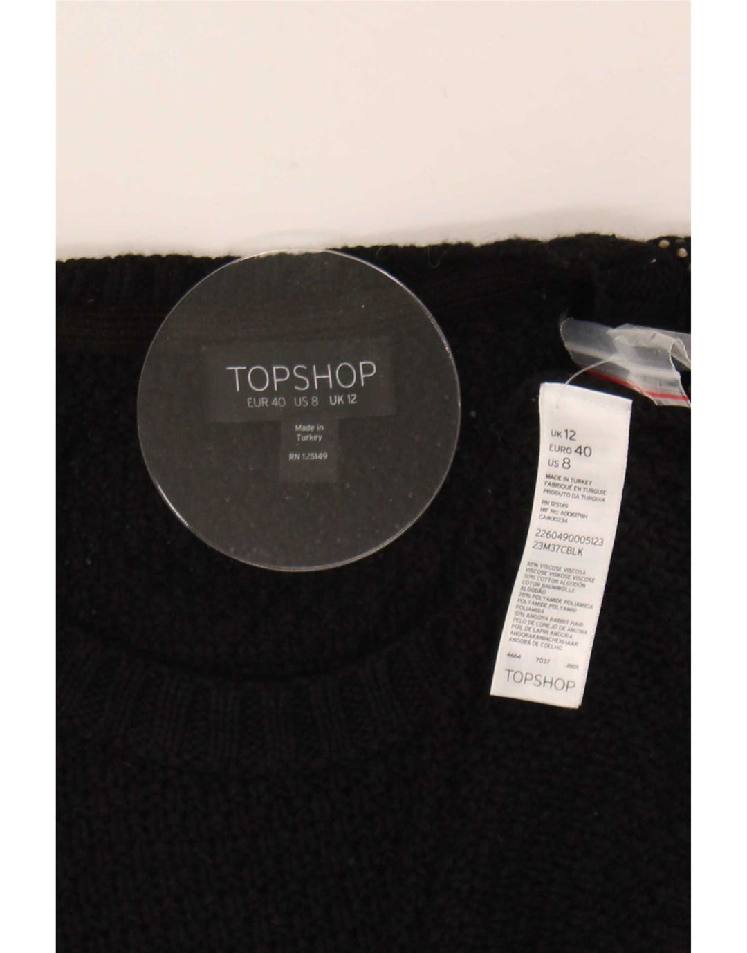 Maglione maglione girocollo da donna Topshop UK 12 viscosa nera media
