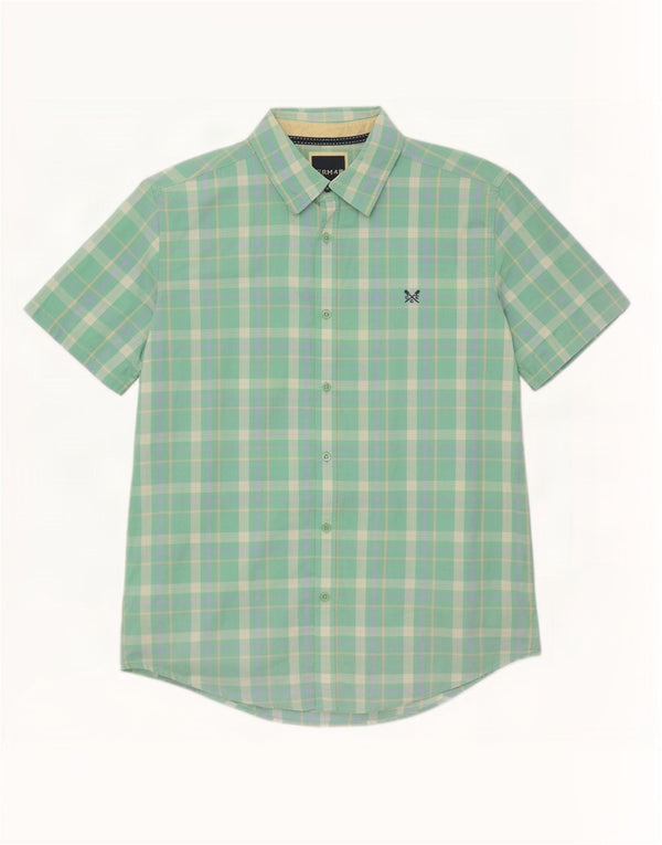 Crew Clothing Camicia da uomo slim fit a maniche corte, cotone a quadri verdi grandi