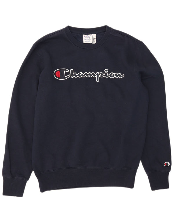 Felpa con grafica da donna Champion, maglione UK 14, cotone blu navy medio