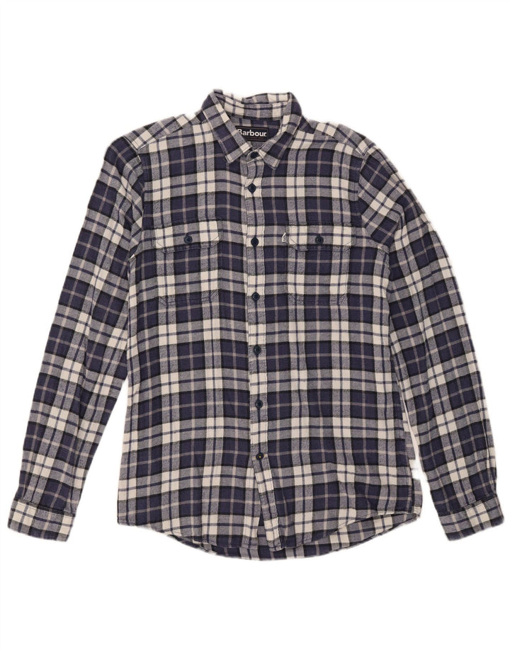 Camicia Barbour da uomo su misura in flanella, piccola, in cotone a quadri blu navy