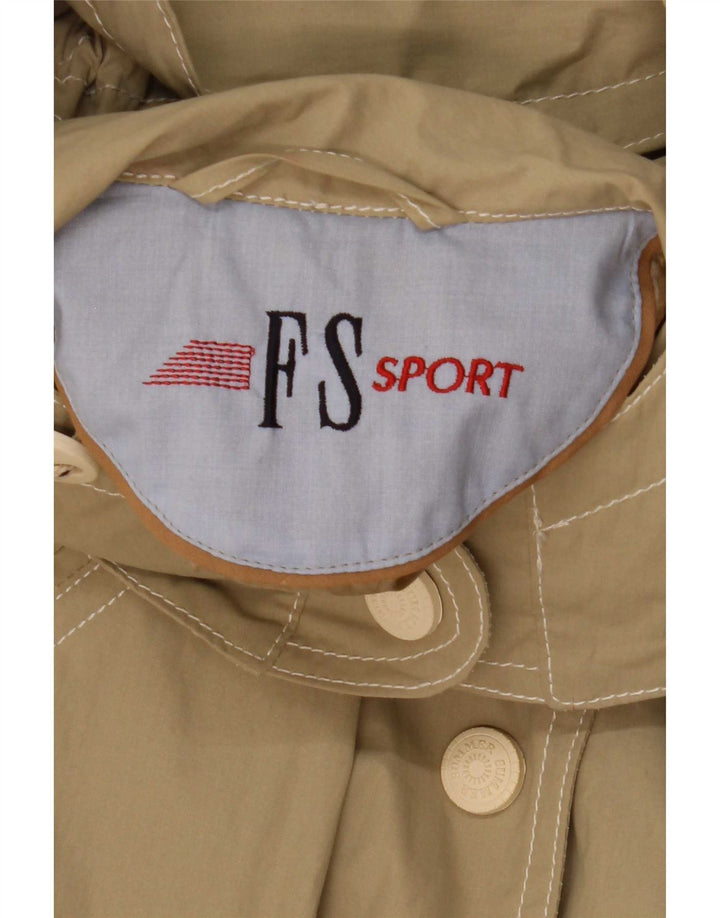 Giacca parka oversize con cappuccio da donna vintage UK 8 piccola in cotone beige