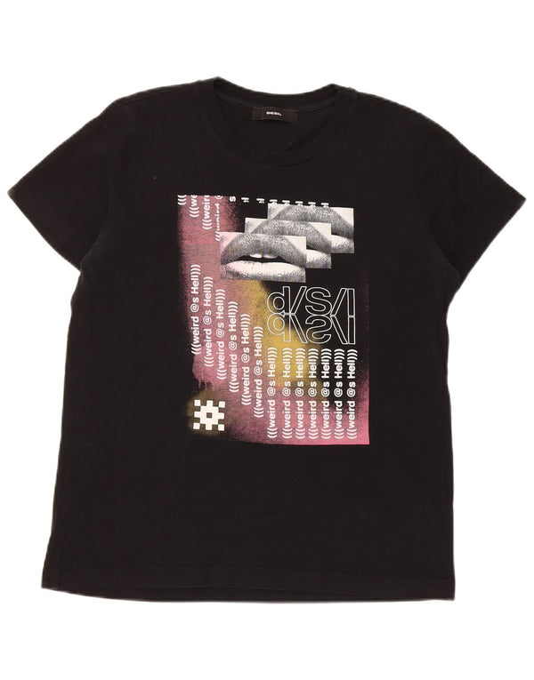 T-shirt grafica da donna Diesel Top UK 10 piccola in cotone nero