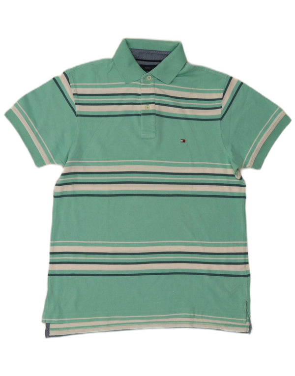 Polo da uomo Tommy Hilfiger XS in cotone a righe turchesi