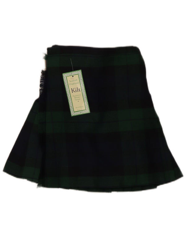 Gonna a portafoglio vintage da bambina 18-24 mesi W15 in viscosa scozzese verde