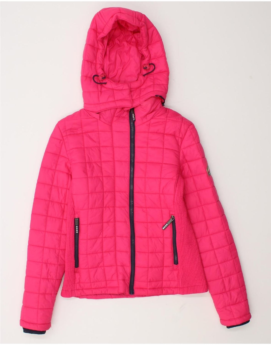 Giacca imbottita con cappuccio da donna Superdry UK 12 nylon rosa medio