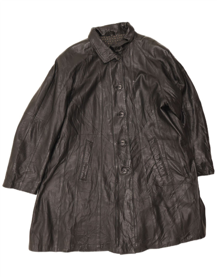 Cappotto oversize in pelle vintage da donna EU 42 grande in pelle nera