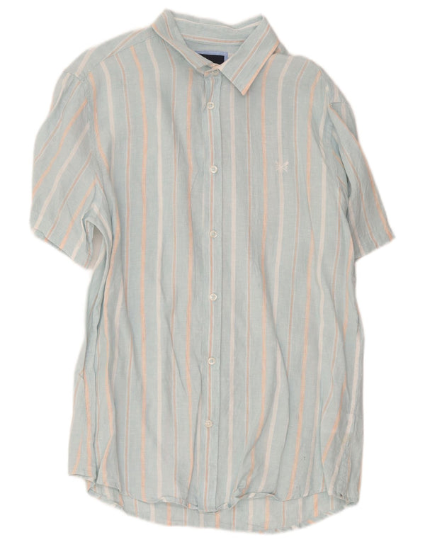 Crew Clothing Camicia a maniche corte da uomo in lino a righe grandi blu