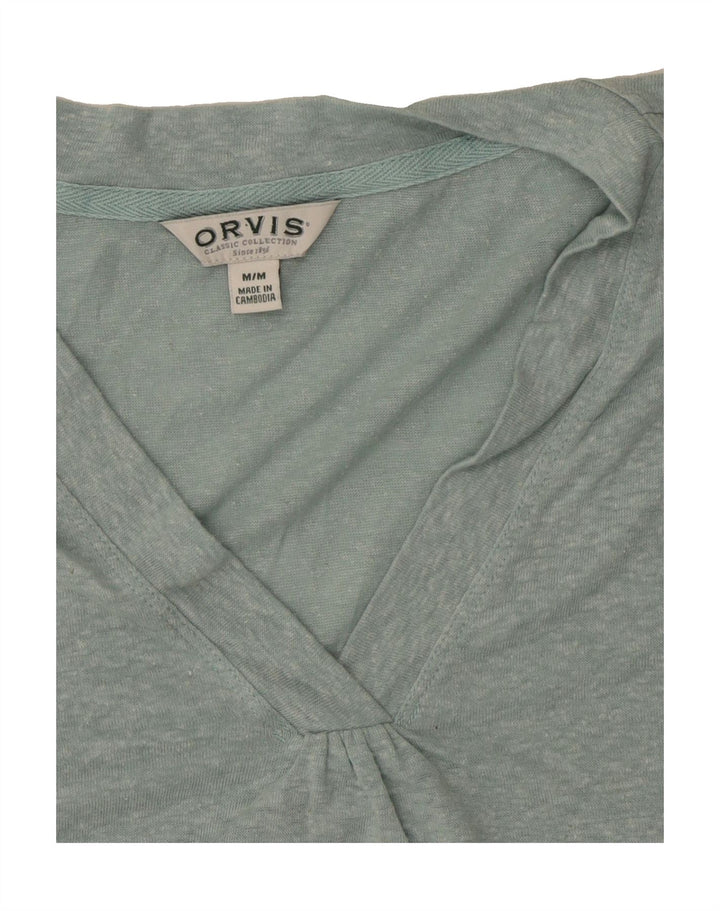 ORVIS Womens Top 3/4 Sleeve UK 14 Medium Turquoise Linen Vintage Orvis and Second-Hand Orvis from Messina Hembry 