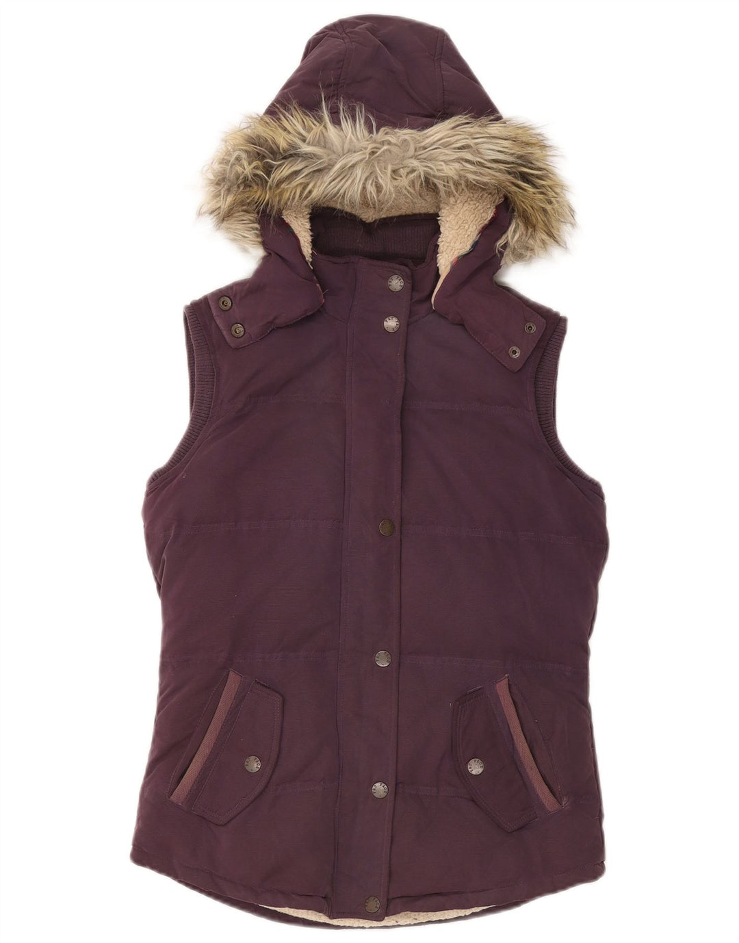 Gilet imbottito con cappuccio da donna Fat Face UK 8 piccolo poliestere viola