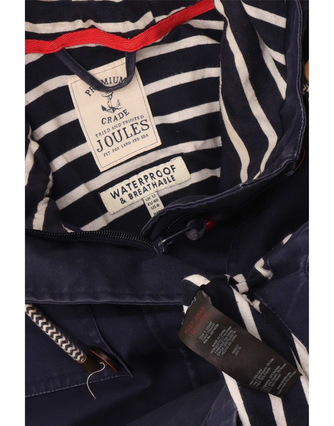 Impermeabile con cappuccio da donna Joules UK 12 medio cotone blu navy