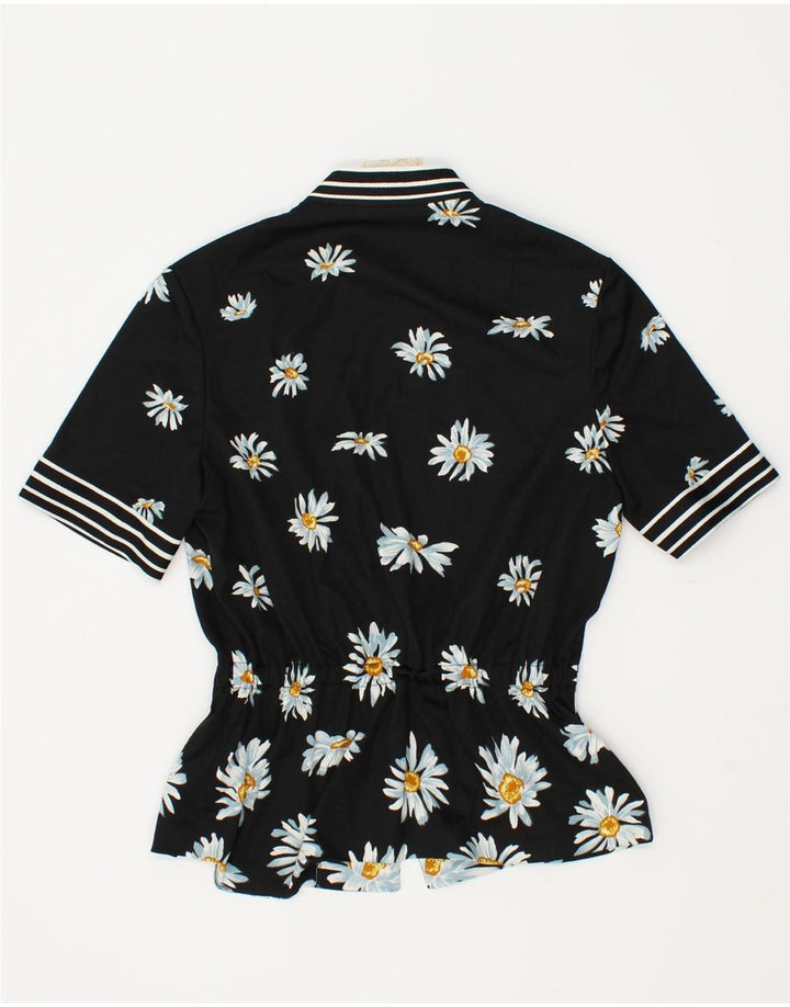 VINTAGE Womens 1 Button Blazer Jacket IT 40 Small Black Floral Vintage Vintage and Second-Hand Vintage from Messina Hembry 