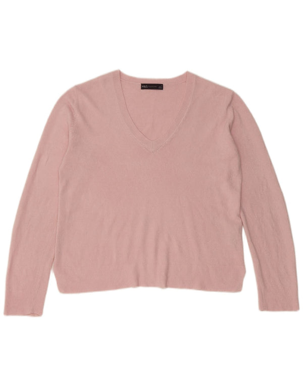 Maglione corto con scollo a V da donna Marks & Spencer UK 14 Acrilico rosa medio