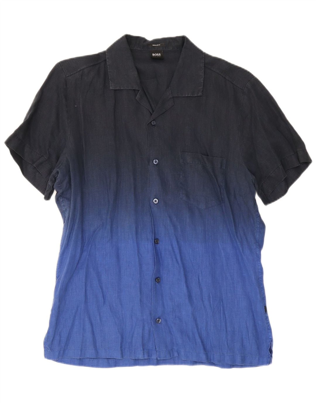 Camicia a maniche corte da uomo Hugo Boss Lino color block blu navy medio