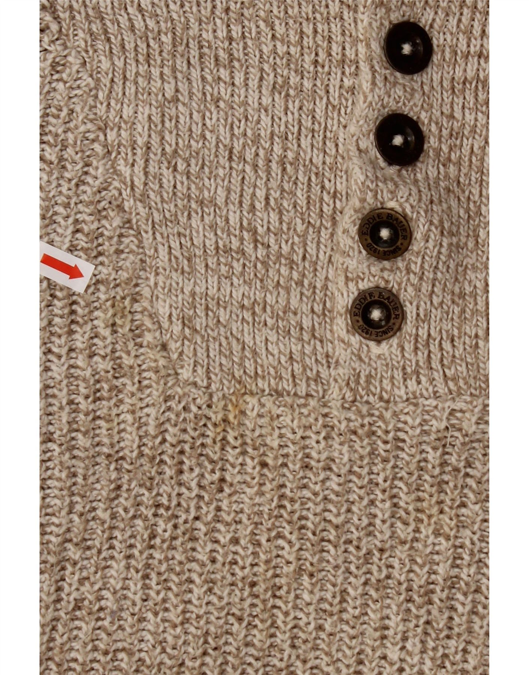 EDDIE BAUER Maglione da uomo oversize con collo a bottoni XL Beige chiazzato