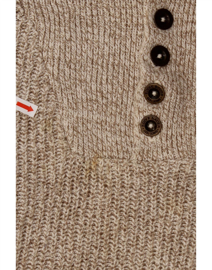 EDDIE BAUER Maglione da uomo oversize con collo a bottoni XL Beige chiazzato