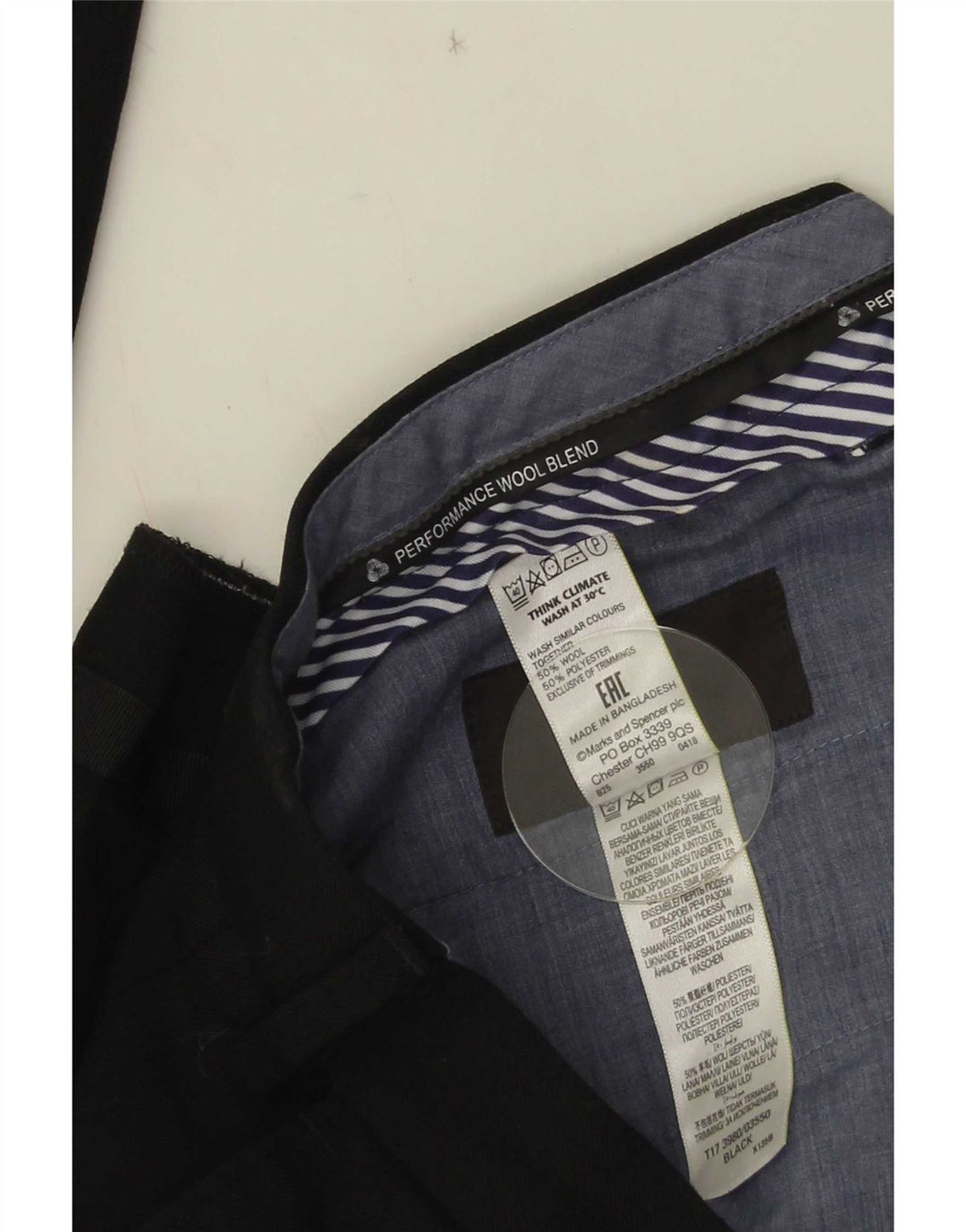 Pantaloni da abito dritti da uomo Marks & Spencer W34 L29 lana nera