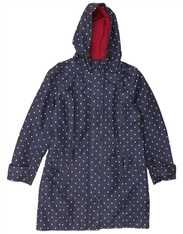 Impermeabile con cappuccio da donna Joules UK 14 grande poliestere a pois blu navy