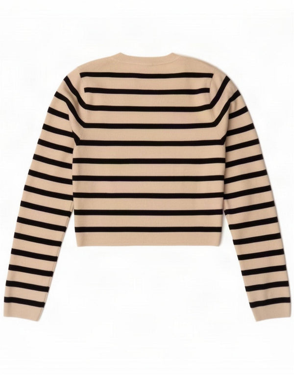 Zara Top corto da donna a maniche lunghe UK 44 Large in viscosa a righe bianche