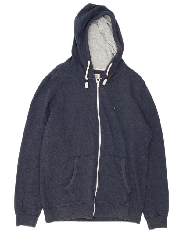 Maglione con cappuccio e zip da uomo Tommy Hilfiger grande in cotone blu navy