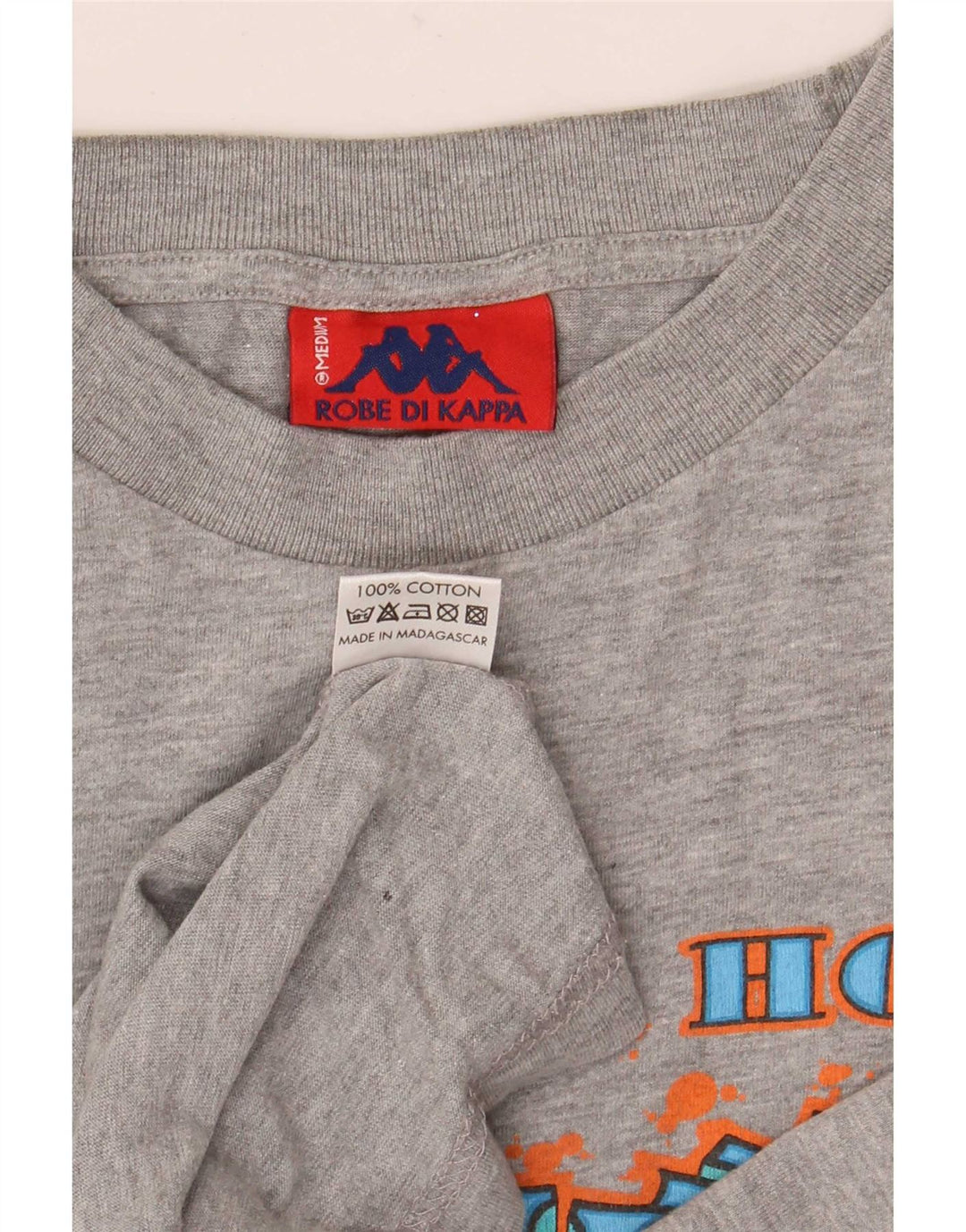 T-shirt grafica da donna Kappa Top UK 14 cotone grigio medio