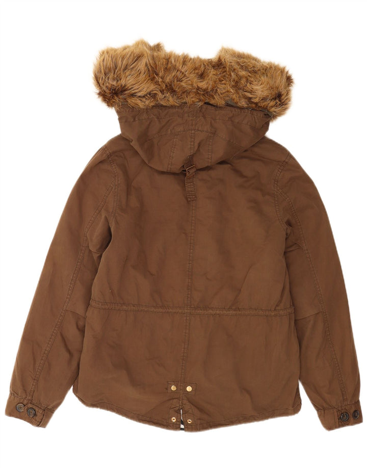 Parka oversize con cappuccio da donna Zara UK 10 piccolo poliestere marrone