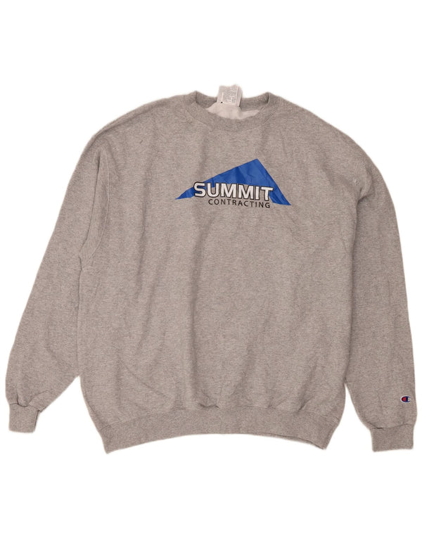 Felpa grafica Champion Summit da uomo, maglione XL, cotone chiazzato grigio