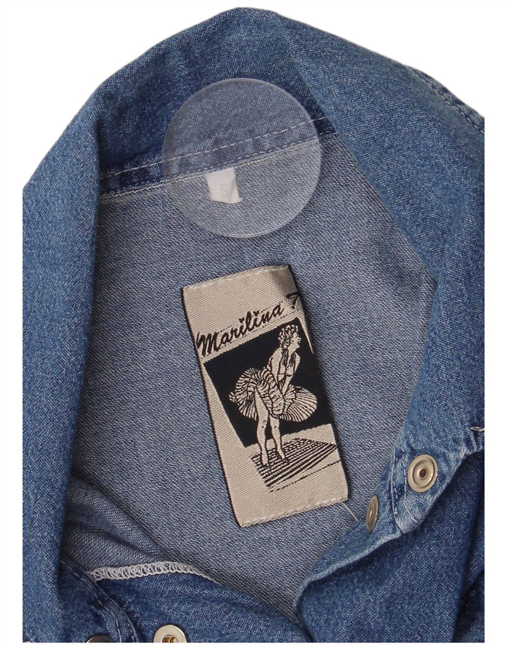 Camicia di jeans senza maniche vintage da donna UK 10 piccola blu