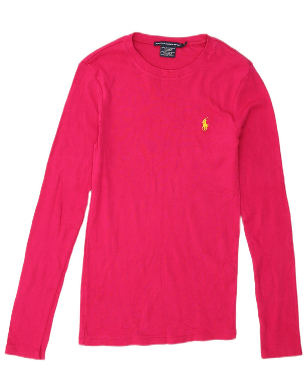 Top da donna a maniche lunghe Ralph Lauren UK 8 piccolo in cotone rosa