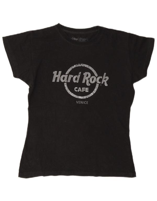 T-shirt grafica da donna Hard Rock Cafe Venice Top UK 10 piccola in cotone nero