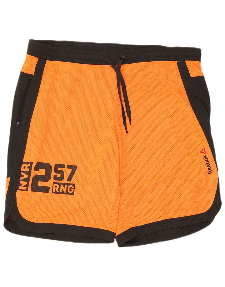 Pantaloncini sportivi grafici da uomo Reebok, poliestere color block arancione medio