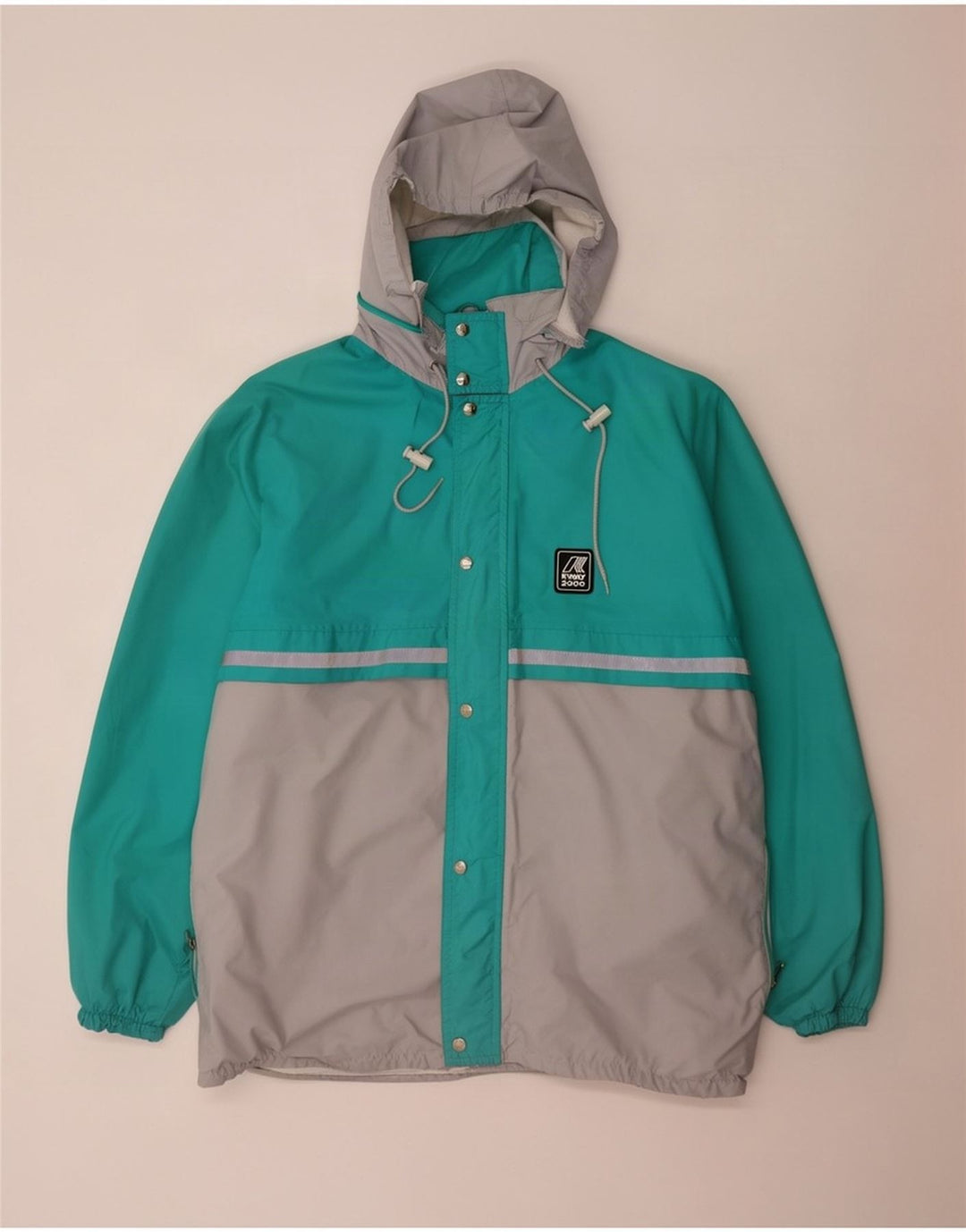 Giacca antipioggia da uomo con cappuccio K-Way UK 40 Large Turchese Colorblock Poliammide