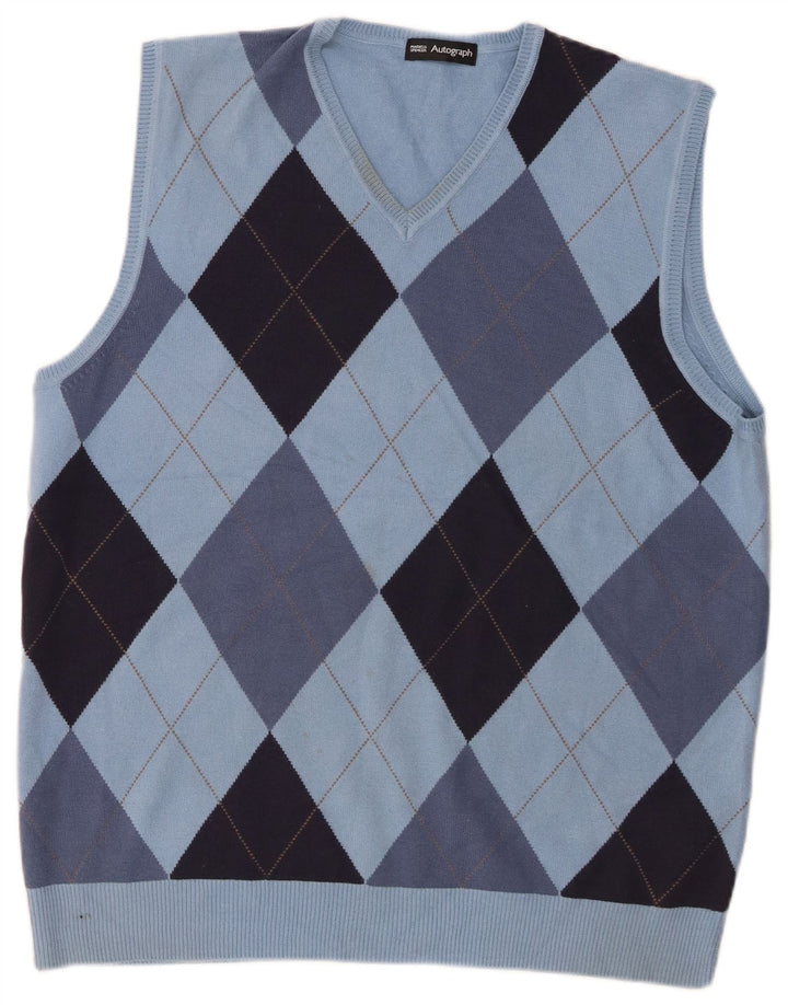Canotta da uomo Marks & Spencer Autograph Canotta grande blu a rombi/diamante